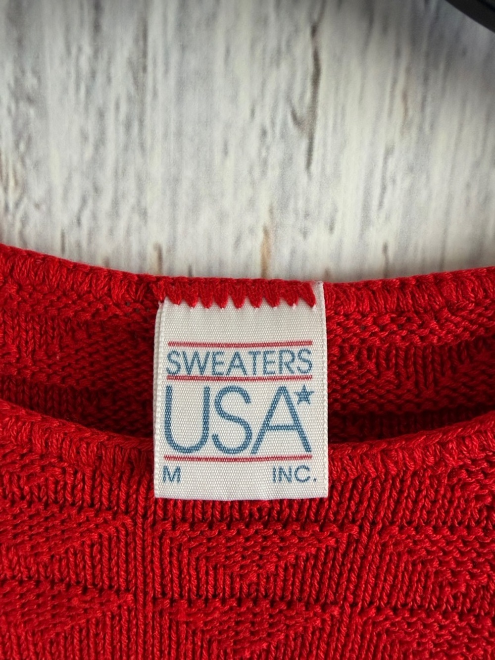 Sweaters USA Red Scoop-Neck Cap Sleeved Boxy Sailboat Lightweight Sweater - Picture 2 of 5